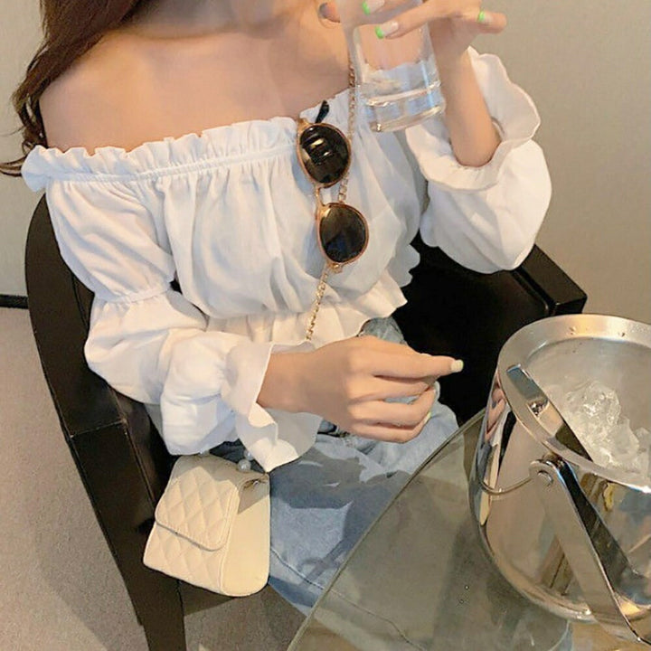 シャツ 女性 | ホワイトオフショルブラウス Mサイズ 春夏向け長袖