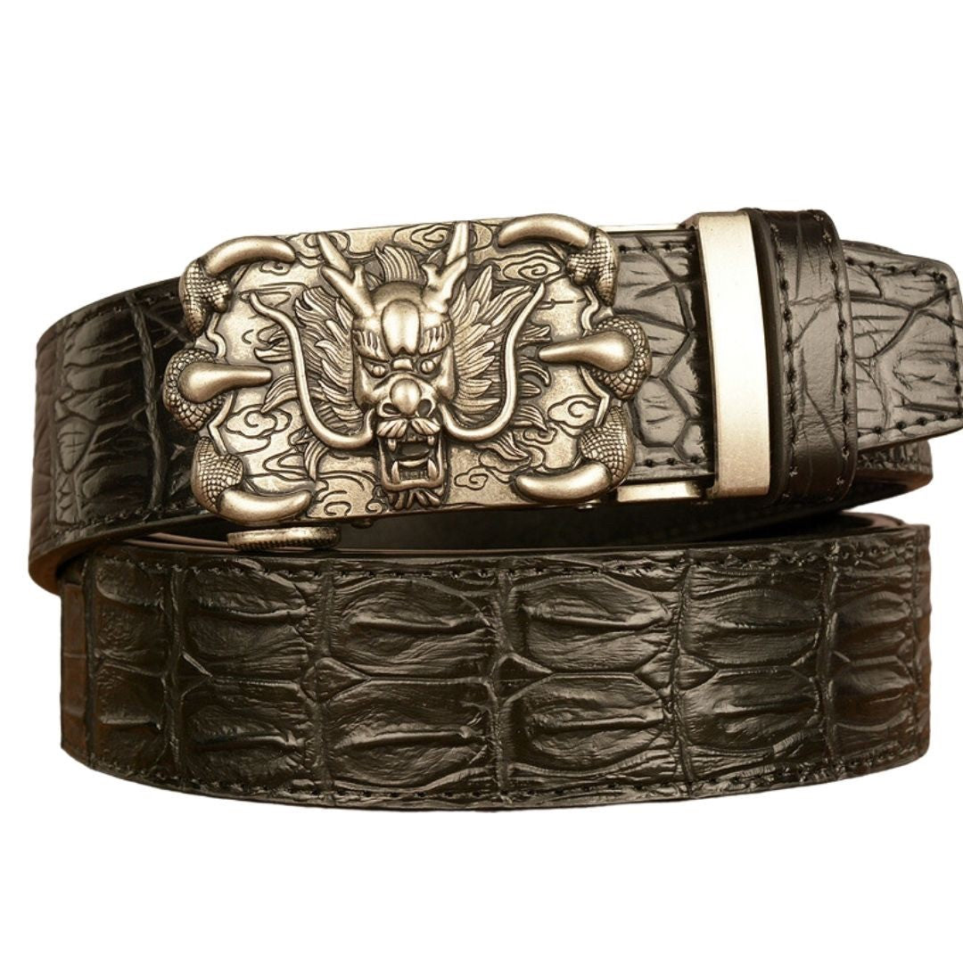 ベルト | ドラゴンデザイン スライド式合金バックル メンズベルト（ゴールド/シルバー、110cm）