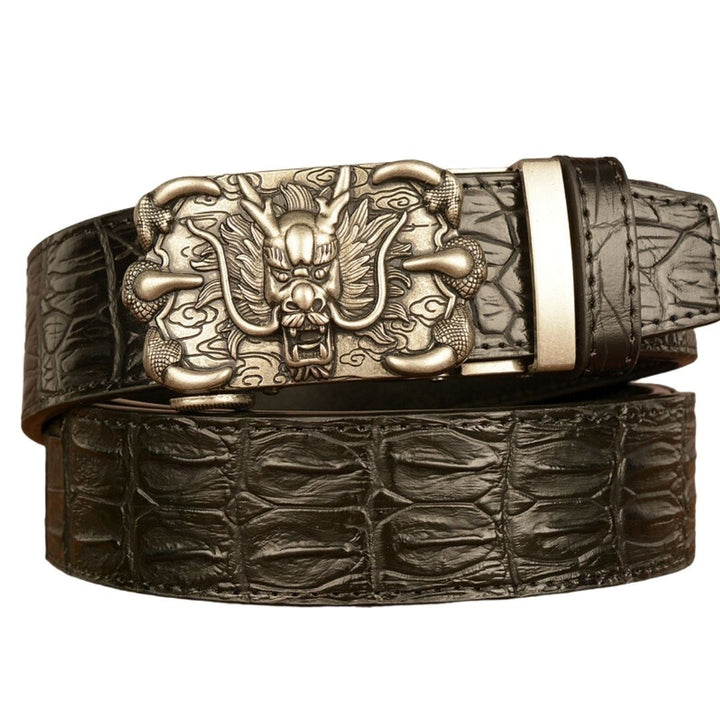 ベルト | ドラゴンデザイン スライド式合金バックル メンズベルト（ゴールド/シルバー、110cm）