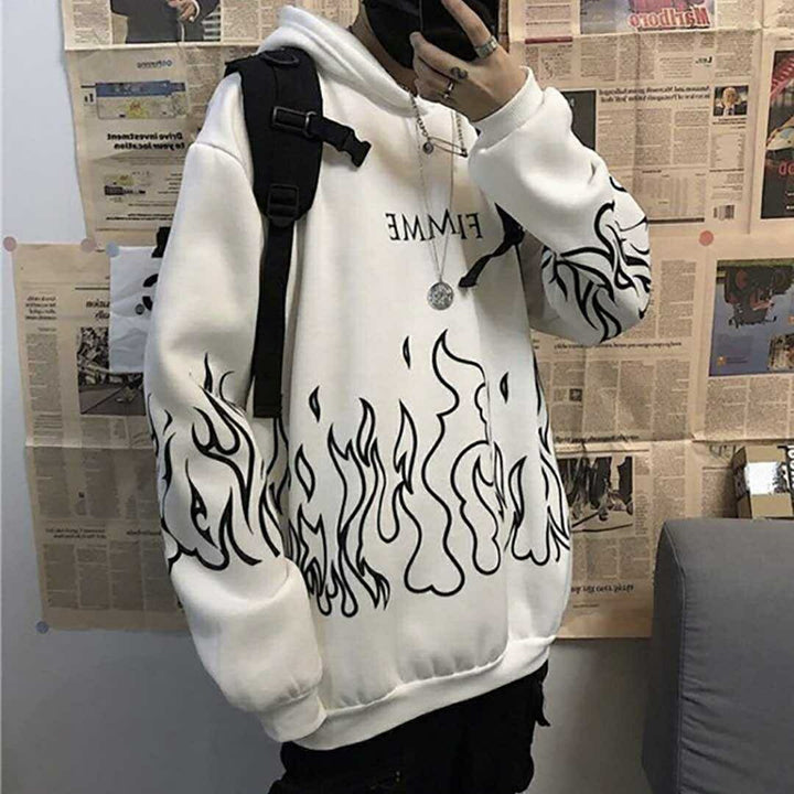 パーカー 男性 | 炎デザイン ビッグシルエットパーカー ユニセックス