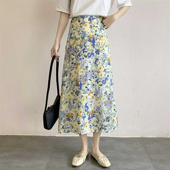 ボトムス 女性 | 青い小花柄フレアスカート レディース マキシ丈