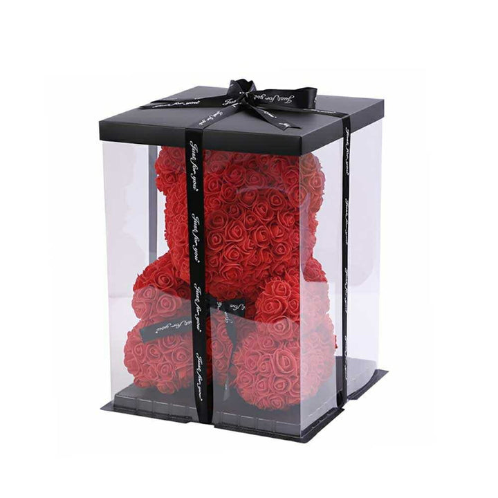 インテリア オブジェ | LEDライト付きプリザーブド薔薇テディベア - レッドorピンク