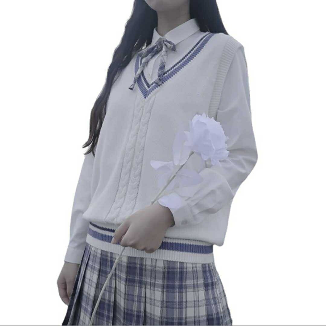アウター ジャケット | 綿100% Vネック スクールニットベスト - 男女兼用