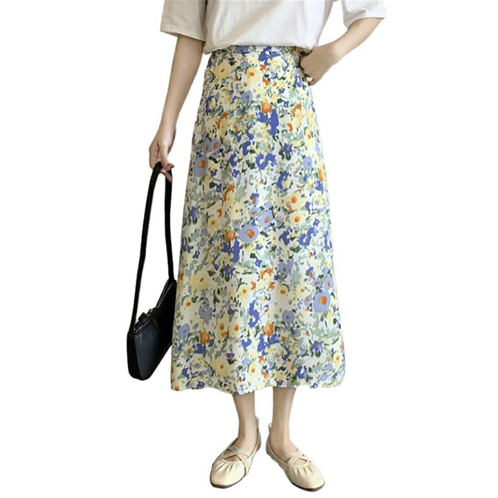 ボトムス 女性 | 青い小花柄フレアスカート レディース マキシ丈