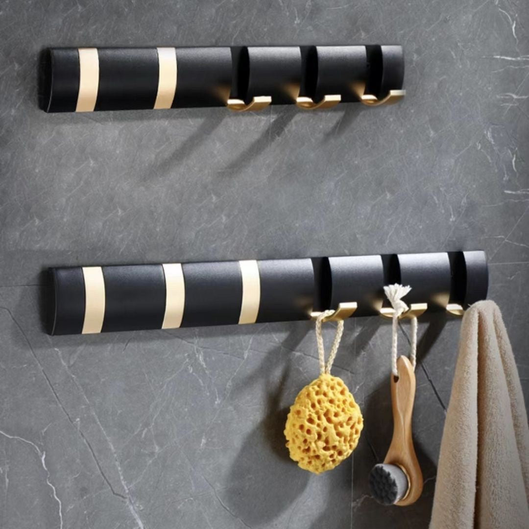 インテリア雑貨 その他 | ブラックゴールド 5連折りたたみウォールフック - キッチン・バスルーム用