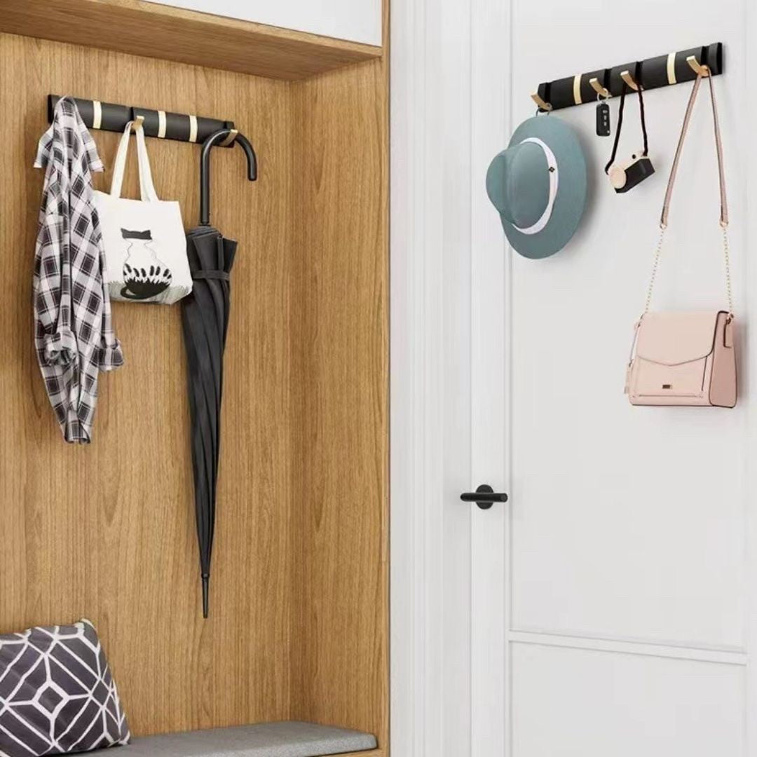 インテリア雑貨 その他 | ブラックゴールド 5連折りたたみウォールフック - キッチン・バスルーム用