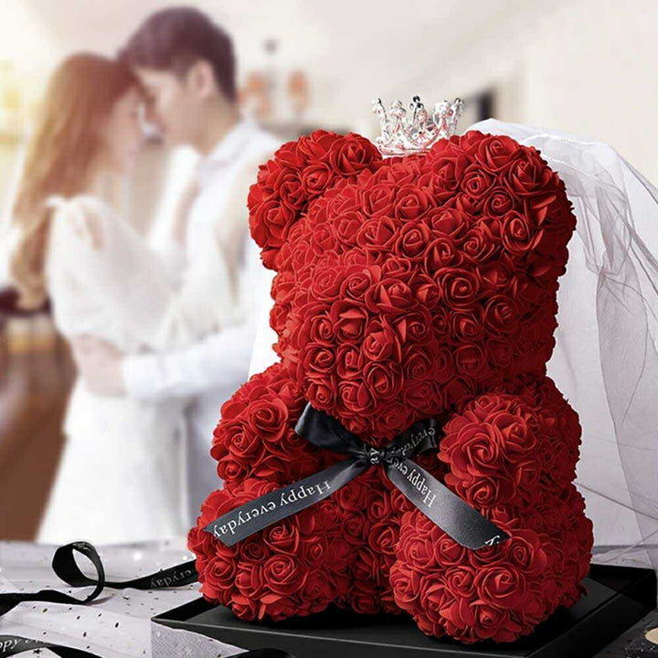 インテリア オブジェ | LEDライト付きプリザーブド薔薇テディベア - レッドorピンク