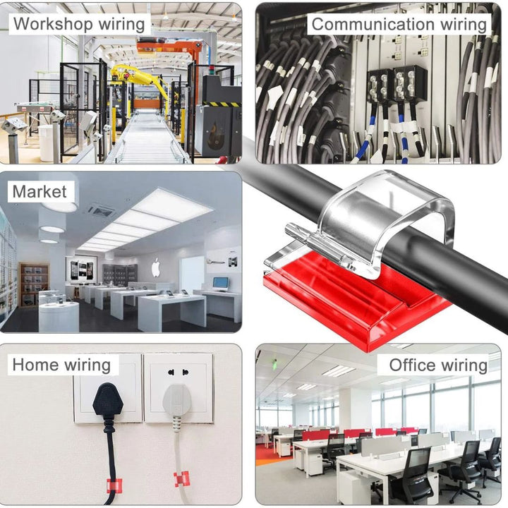 インテリア雑貨 その他 | レッド＆クリアコードクリップ10個セット - ケーブル固定用粘着シート付