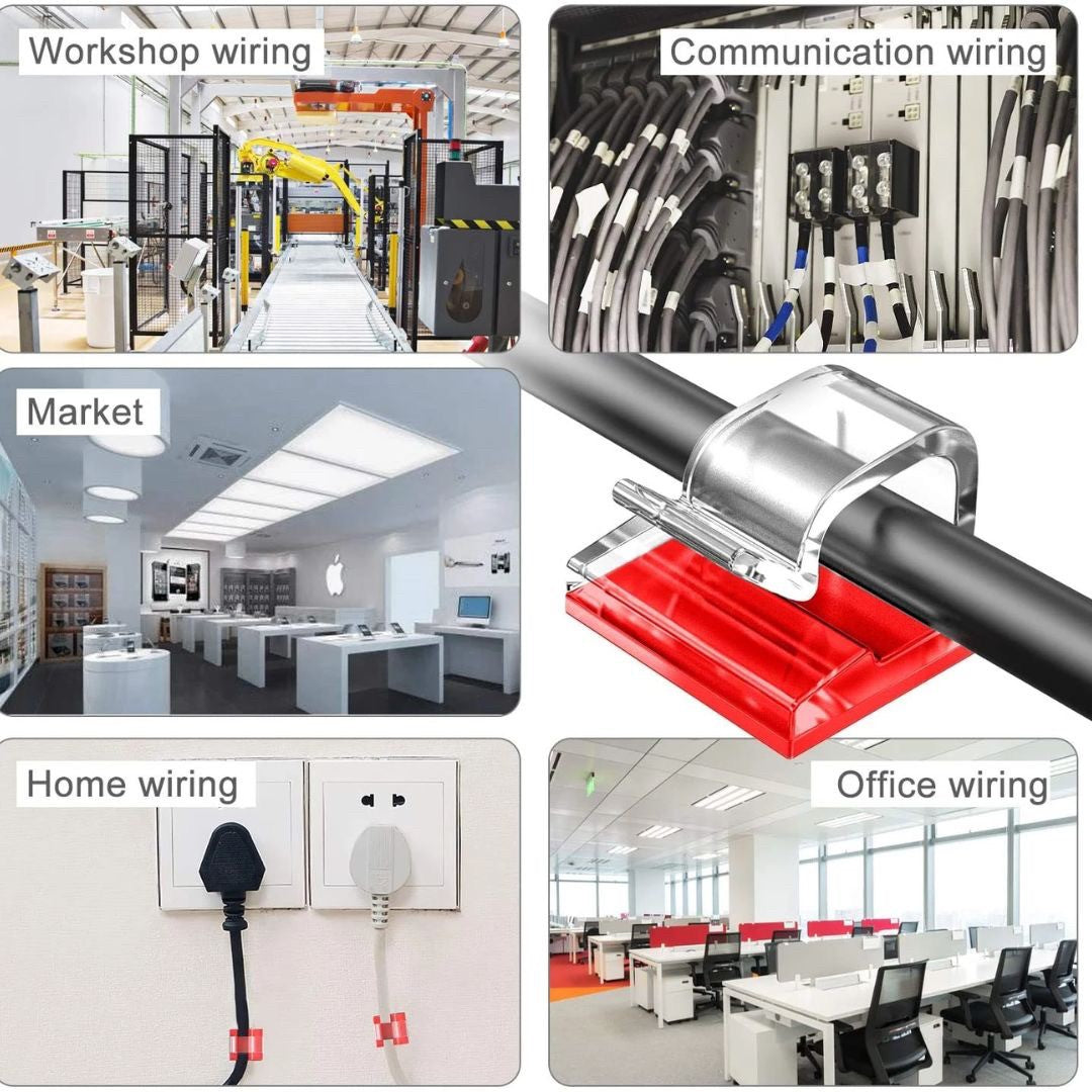 インテリア雑貨 その他 | レッド＆クリアコードクリップ50個セット - ケーブル固定用粘着シート付