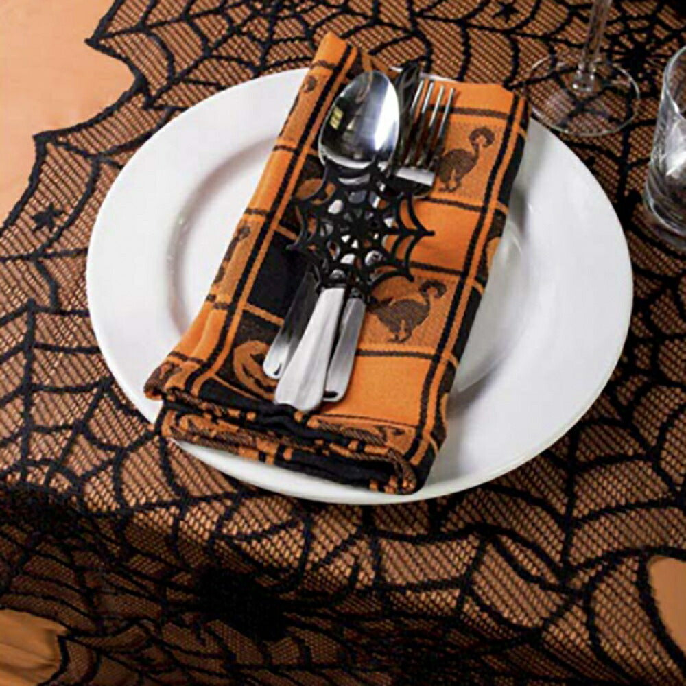 イベントグッズ | ハロウィン レーステーブルクロス「蜘蛛の巣」- 黒