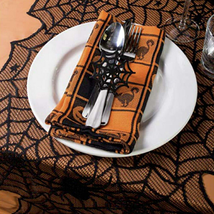 イベントグッズ | ハロウィン レーステーブルクロス「蜘蛛の巣」- 黒