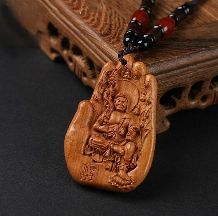 金運 開運 グッズ | 木彫り観音像ネックレス - 縁起物・開運祈願アクセサリー