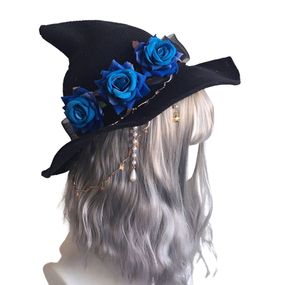 仮装 | ハロウィン 魔女ハット 薔薇デザイン - レッドorブルー