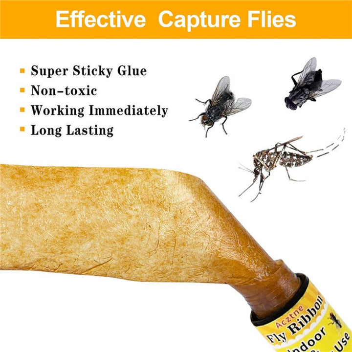 虫よけ 鳥よけ | 強力虫取りロールテープ4個セット - 黄色、室内外対応