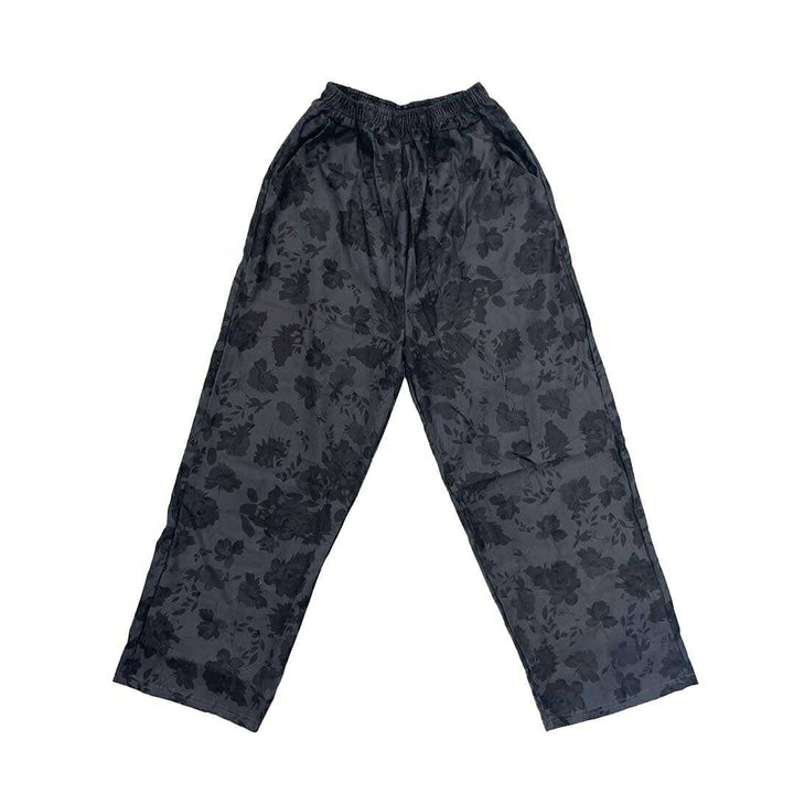 ボトムス 女性 | 花柄ワイドパンツ Lサイズ（ブラック/ブラウン）