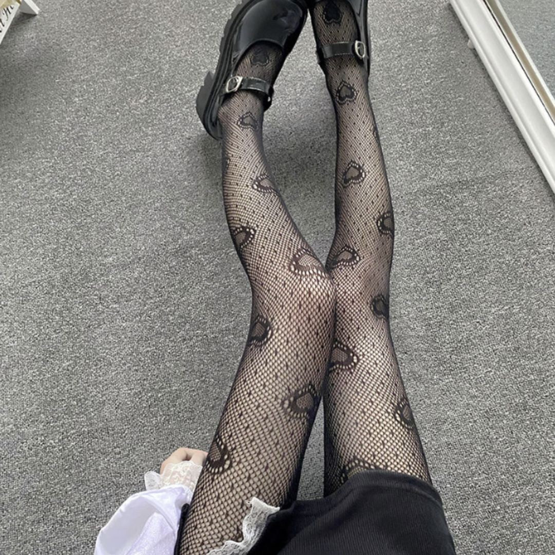 小物 その他 | ハート柄網タイツ ブラック 伸縮性抜群