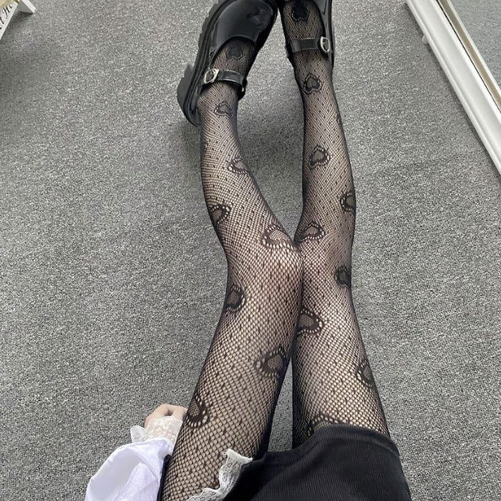 小物 その他 | ハート柄網タイツ ブラック 伸縮性抜群