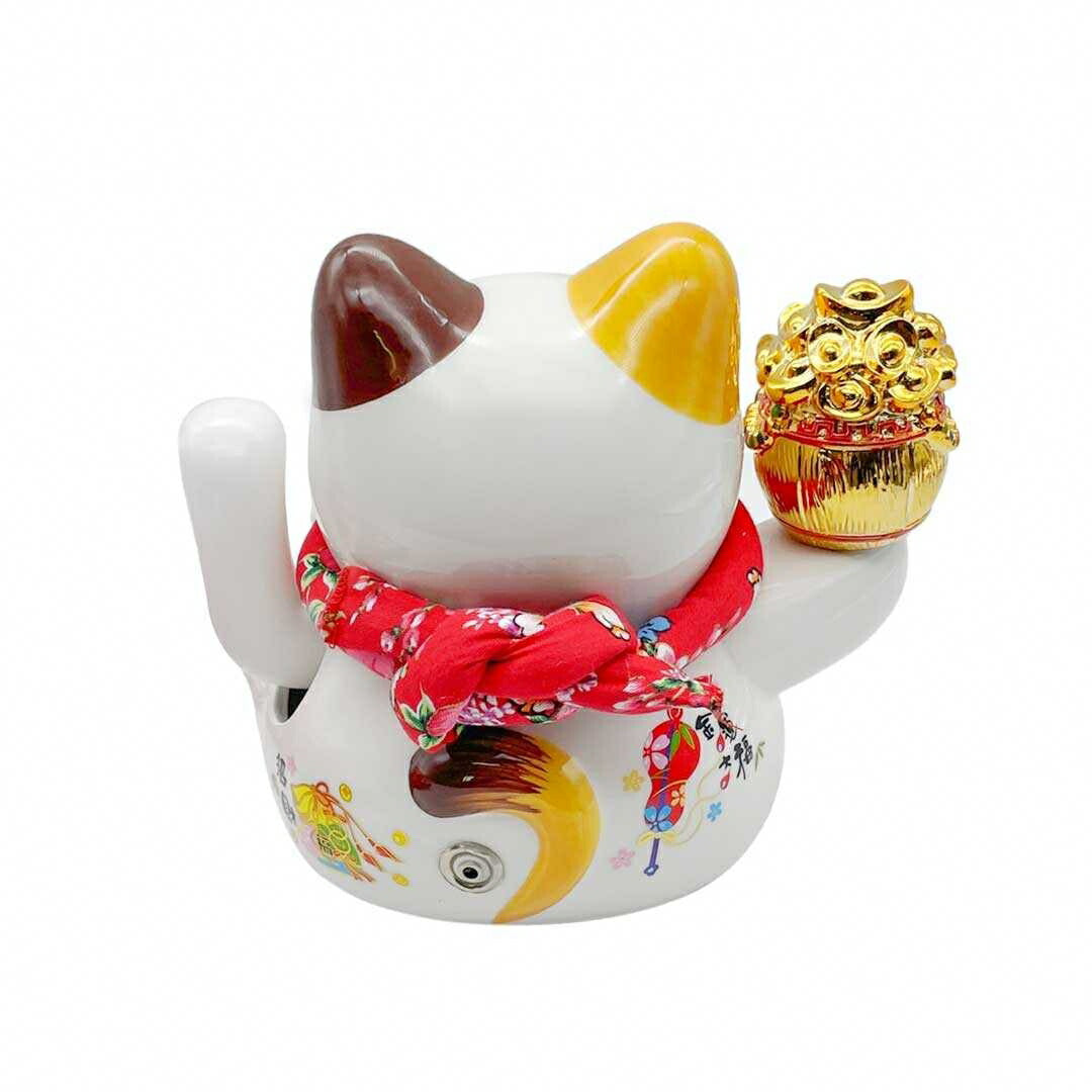 風水 インテリア | 白い招き猫の電動置物 - 開店祝い・生意興隆向け