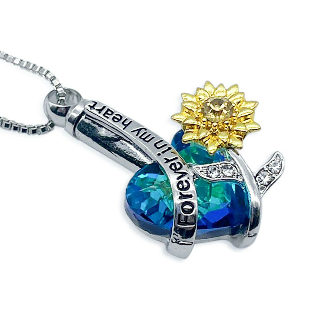 ネックレス | ブルーハート向日葵遺骨ネックレス