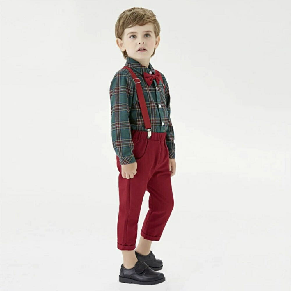 玩具 その他 | 3歳〜4歳用チェック柄サスペンダー上下セット 子供フォーマル服