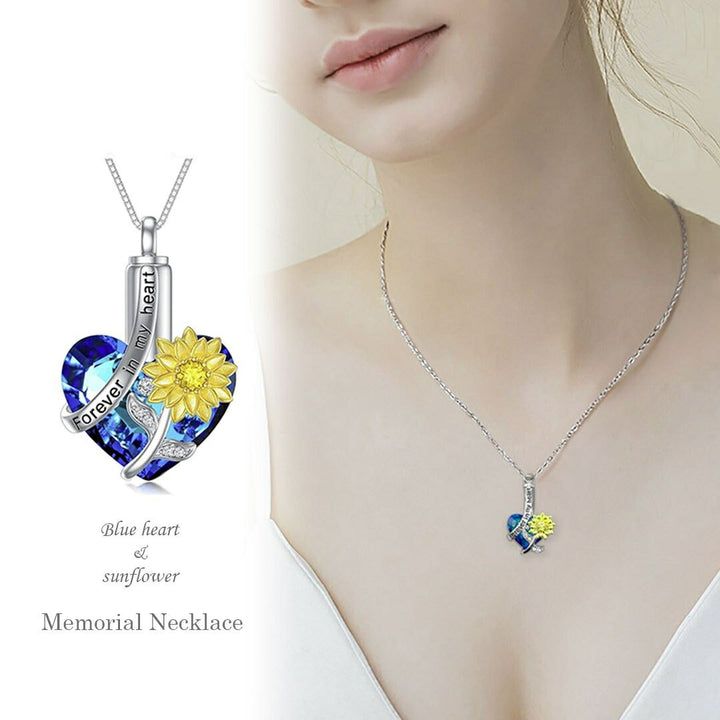 ネックレス | ブルーハート向日葵遺骨ネックレス