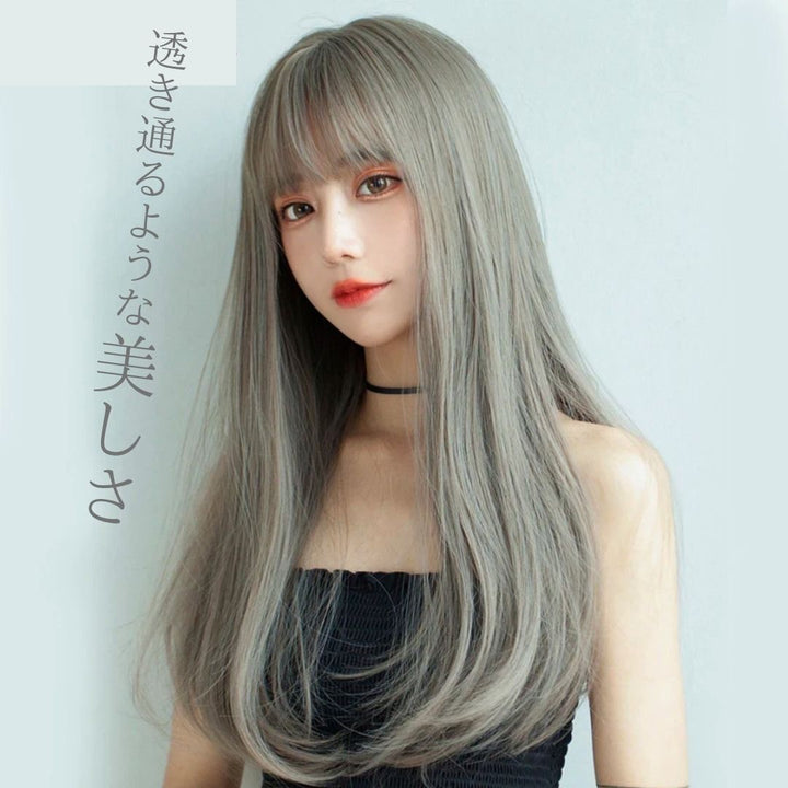 コスプレ小物 | シルバーアッシュロングウィッグ 自然なサラツヤ感 ナチュラル小顔効果