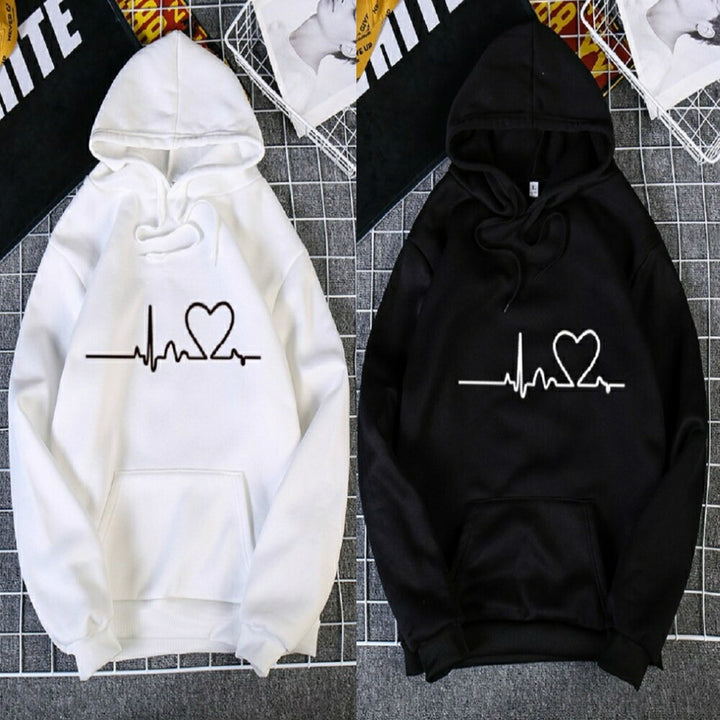 パーカー 女性 | ハートデザイン ビッグシルエットパーカー ホワイト/ブラック