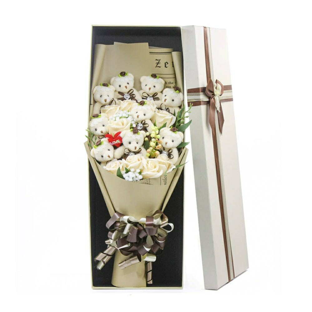 インテリア オブジェ | ベージュクマと薔薇のブーケボックスセット