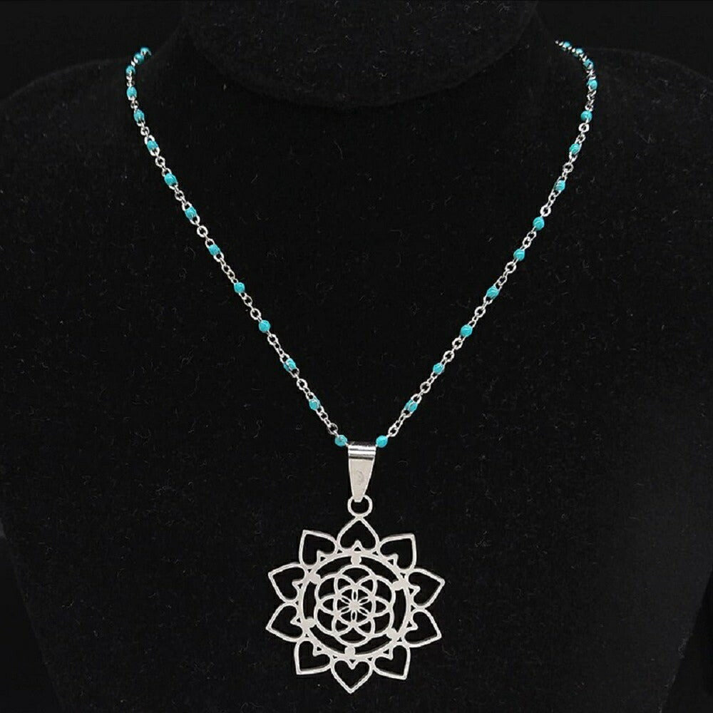 ネックレス | 向日葵デザイン ボヘミアンスタイル シルバーネックレス