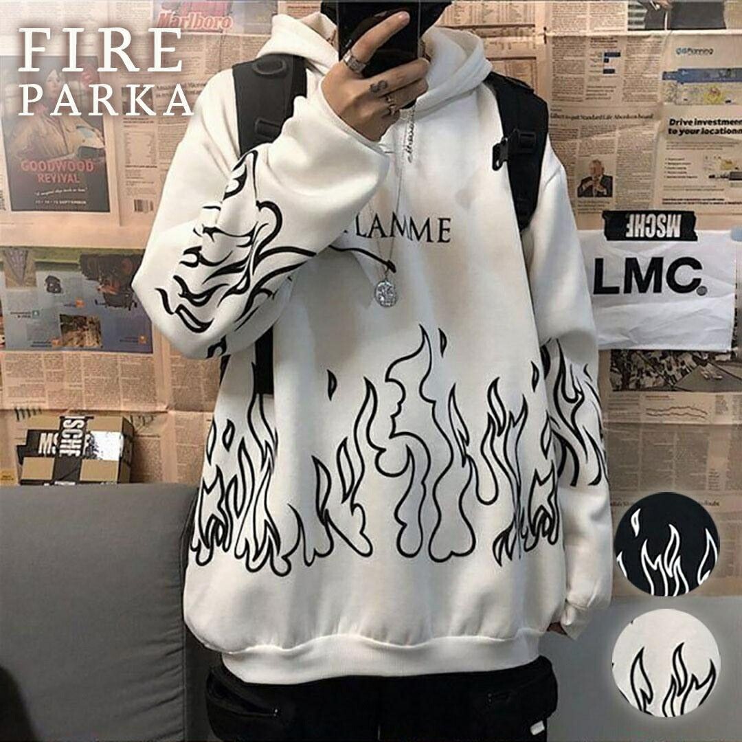 パーカー 男性 | 炎デザイン ビッグシルエットパーカー ユニセックス