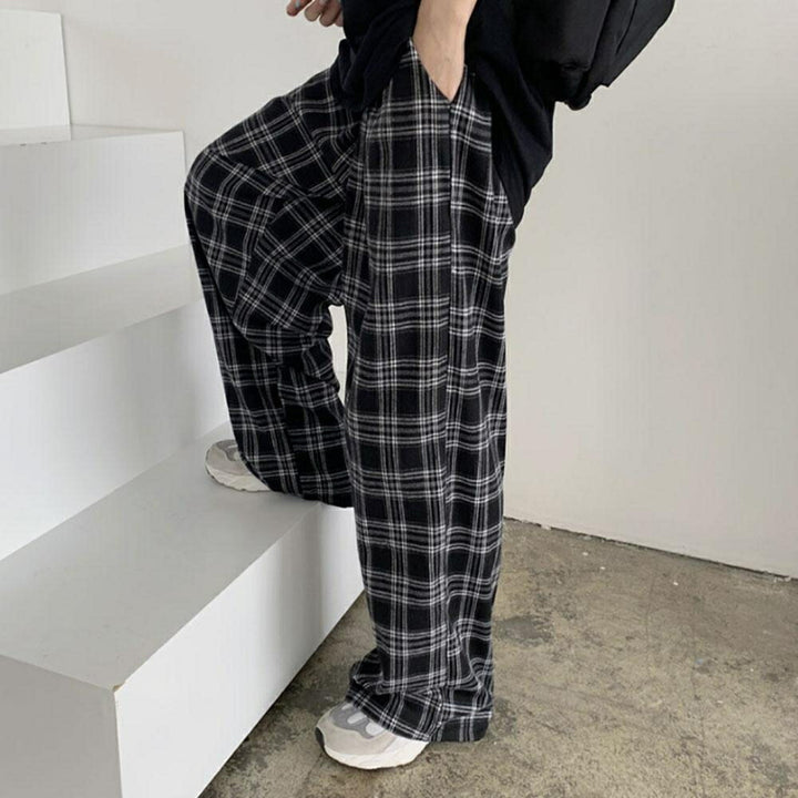 ボトムス 女性 | チェック柄ストレートパンツ 春夏用 ユニセックス