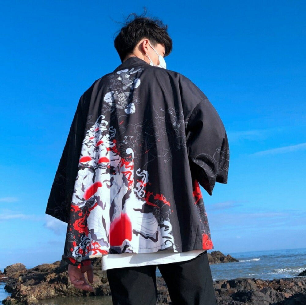 はっぴ | 夏祭り和柄羽織「昇り鯉・花」ユニセックス