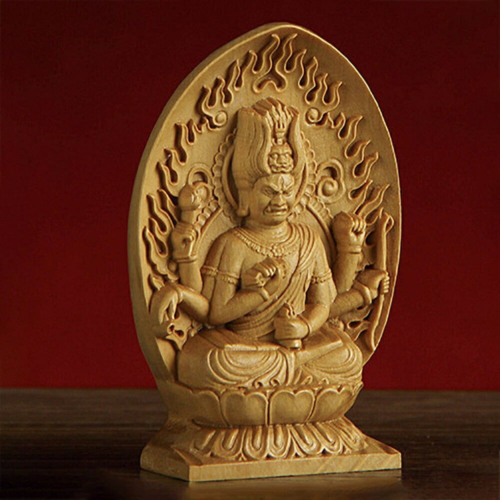 風水 インテリア | 愛染明王坐像 木彫り仏像 桧木製