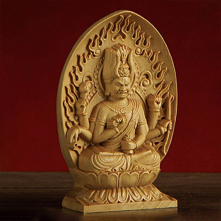 風水 インテリア | 愛染明王坐像 木彫り仏像 桧木製