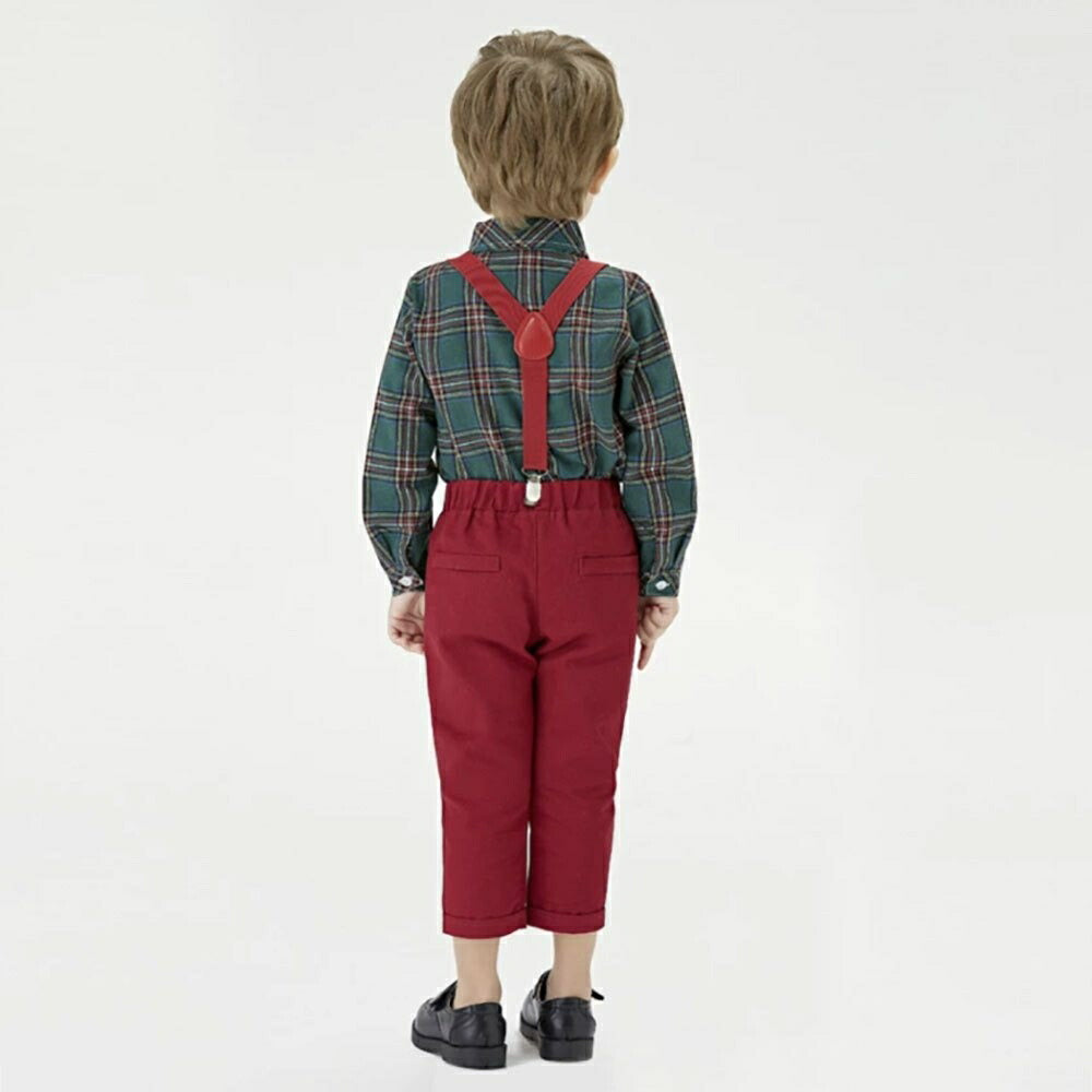 玩具 その他 | 3歳〜4歳用チェック柄サスペンダー上下セット 子供フォーマル服