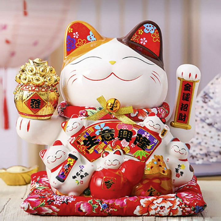 風水 インテリア | 白い招き猫の電動置物 - 開店祝い・生意興隆向け