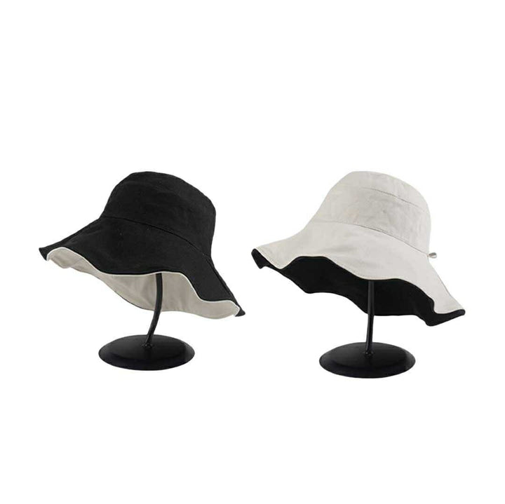 キャップ | リバーシブル帽子 バケットハット つば広 - ブラック/オフホワイト