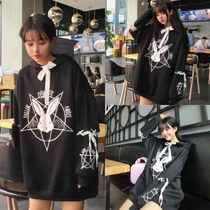 パーカー 女性 | ウサギ魔方陣 レディース 2WAY ビッグシルエットパーカー