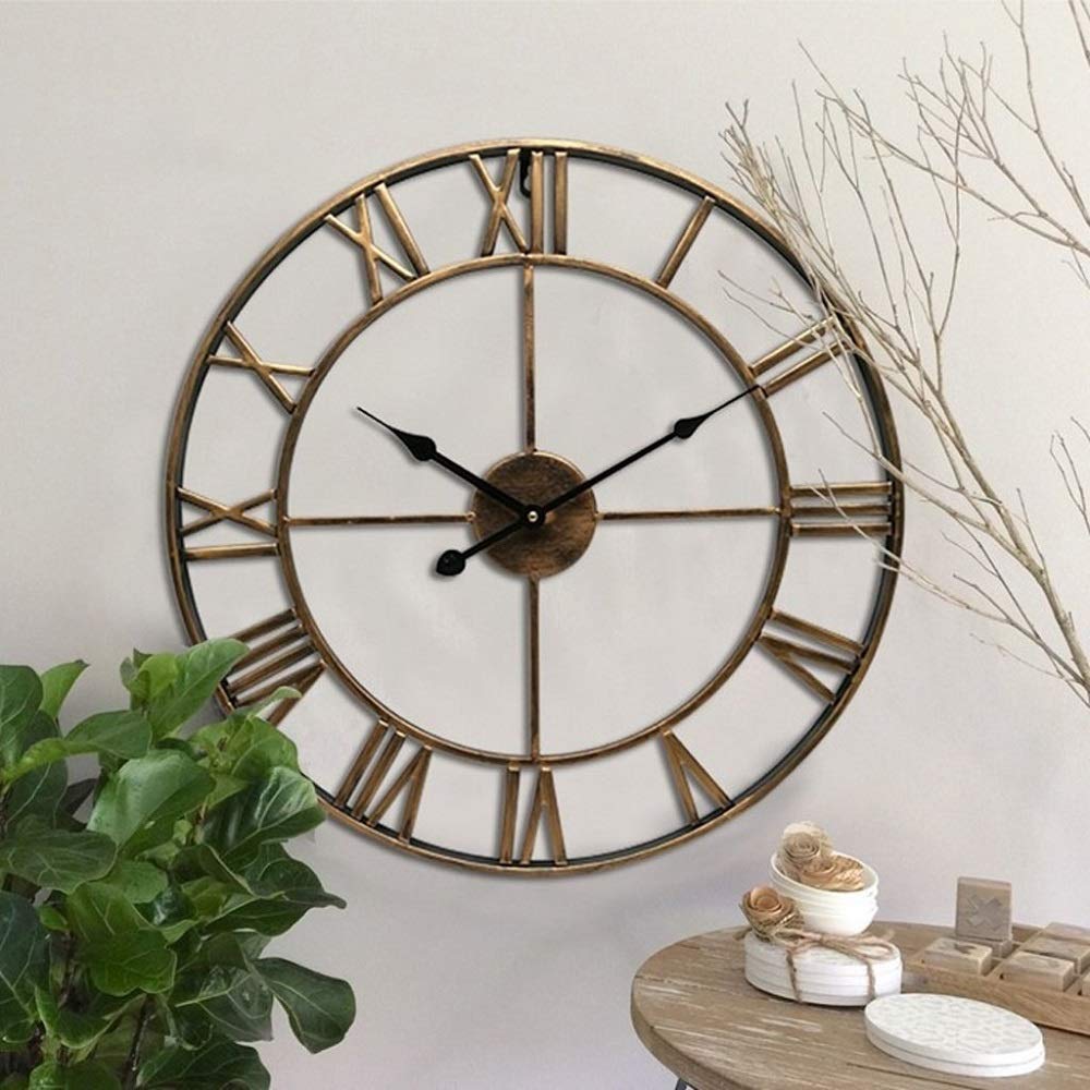 壁掛け時計 | 大きな静音アイアン壁掛け時計 - アンティークデザイン