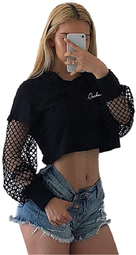 シャツ 女性 | HIPHOP ストリートダンス衣装 フード付き透け編みトップス