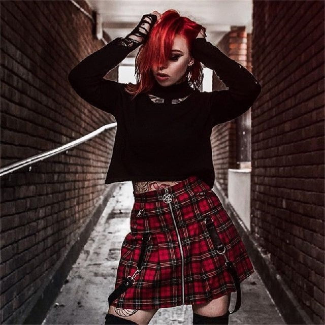 ボトムス 女性 | ゴシックスカート サスペンダー付き フリーサイズ【ブラック/レッド】