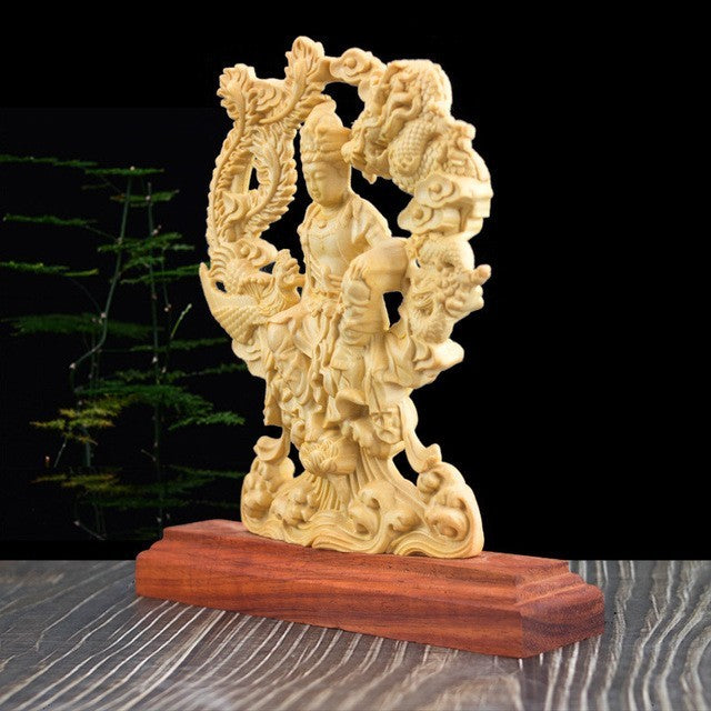 風水 インテリア | 総柘植製観音菩薩木彫り置物