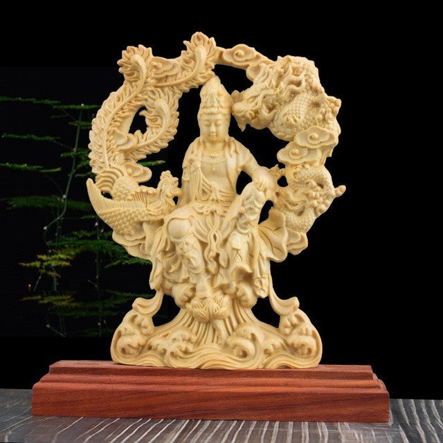 風水 インテリア | 総柘植製観音菩薩木彫り置物