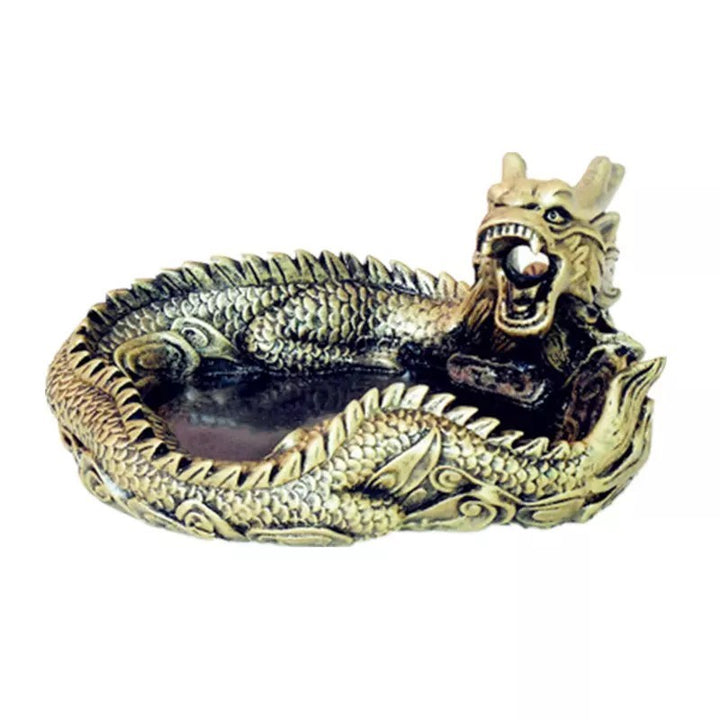 風水 インテリア | 守護龍デザイン クリスタルガラス灰皿 (アンティークゴールド)