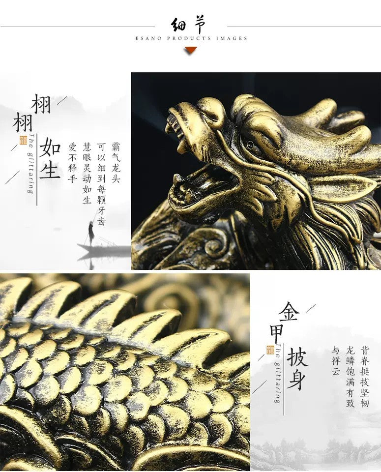 風水 インテリア | 守護龍デザイン クリスタルガラス灰皿 (アンティークゴールド)