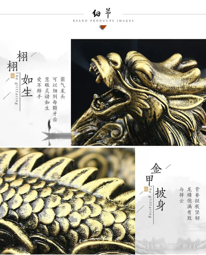 風水 インテリア | 守護龍デザイン クリスタルガラス灰皿 (アンティークゴールド)