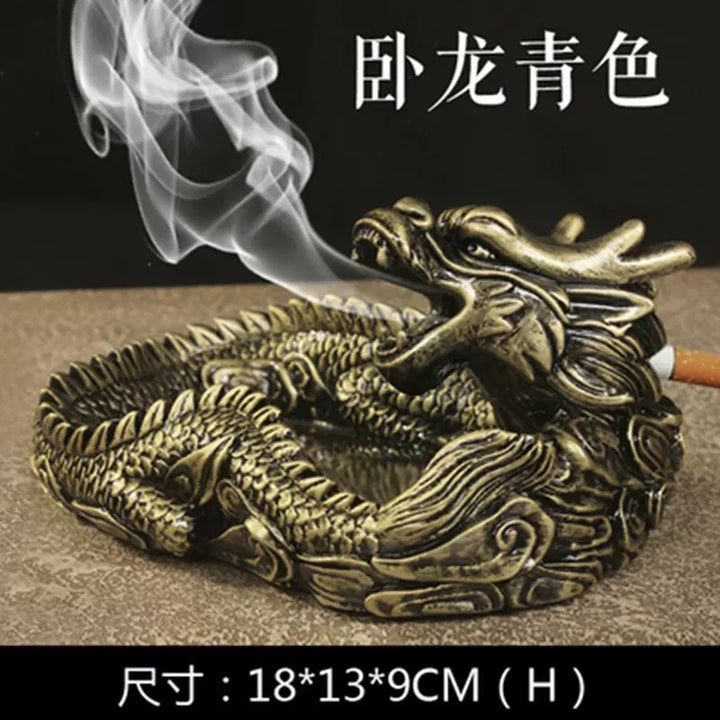 風水 インテリア | 守護龍デザイン クリスタルガラス灰皿 (アンティークゴールド)