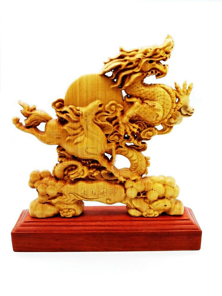 風水 インテリア | 木彫りドラゴン風水置物 - 龍馬精神・開運厄除け
