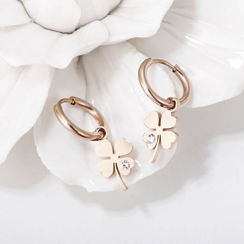 ピアス イヤーカフ | 四つ葉のクローバー ローズゴールド ピアス | 両耳用ジルコニアジュエリー