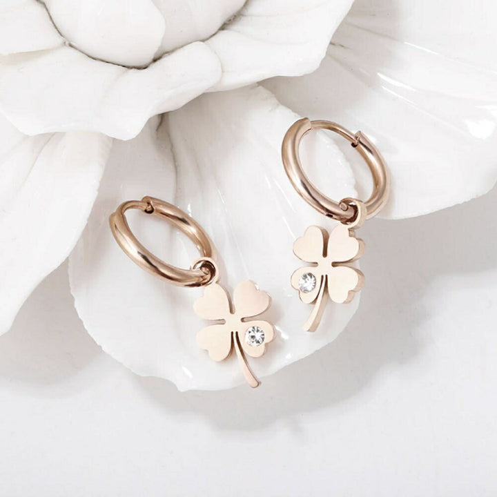ピアス イヤーカフ | 四つ葉のクローバー ローズゴールド ピアス | 両耳用ジルコニアジュエリー